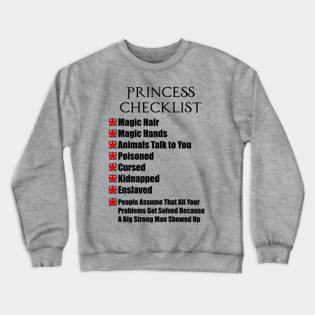 Princess Bucky Checklist Crewneck Sweatshirt by Couplethatgeekstogether